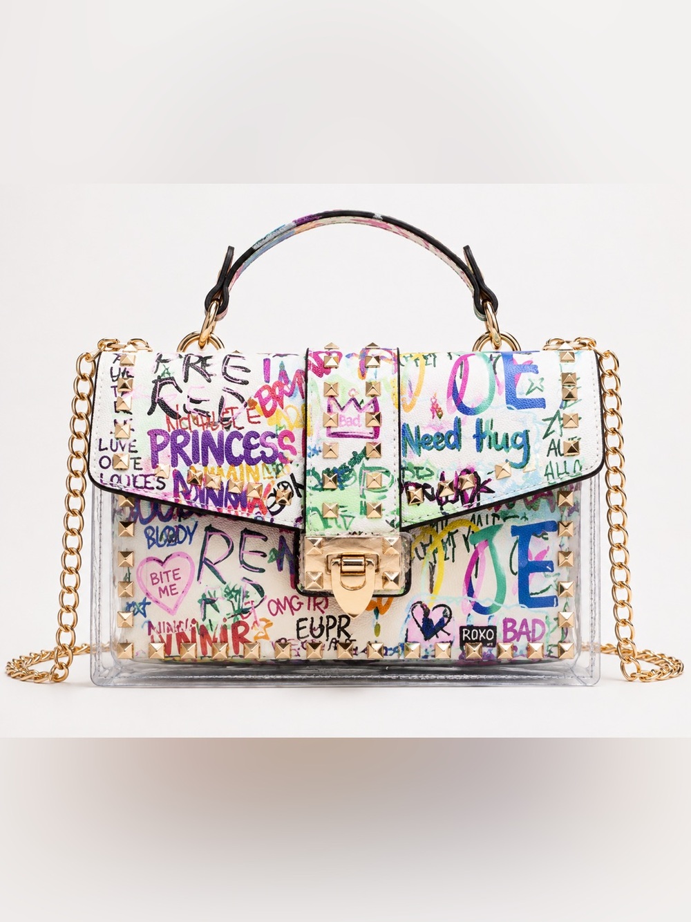 Y2K Graffiti Clear Studded Crossbody Bag Transparent Layered Purse